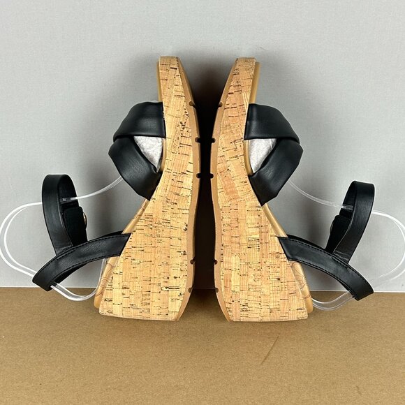 Blowfish Barbados Cork Wedge Sandals Womens 10 Black Ankle Strap Buckle - Picture 6 of 9